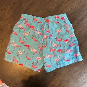 Flamingo Print Swim Trunks - Blue